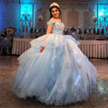 Blue Long Ball Gown Off-the-shoulder Tulle Quinceanera Dress