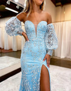 Alexandrie | Robe de bal en dentelle à décolleté cœur sirène avec manches amovibles