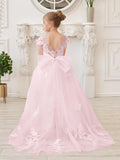 Ivory Lace Tulle First Communion Flower Girl Dress With Detachable Train