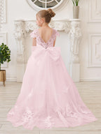 Ivory Lace Tulle First Communion Flower Girl Dress With Detachable Train