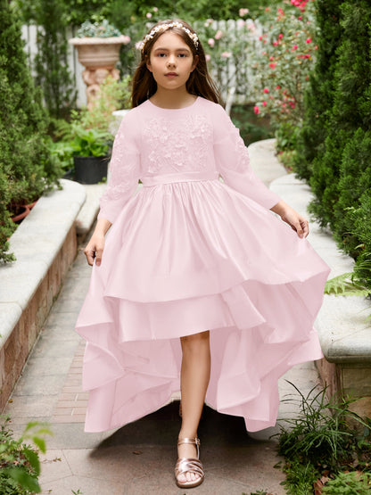 Vestido de daminha de honra assimétrico de cetim em linha A 