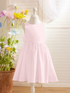 Ivory Satin Knee Length Flower Girl Dress Princess A Line Bow