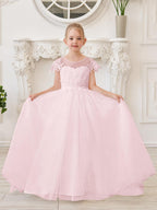 Ivory Lace Tulle First Communion Flower Girl Dress With Detachable Train