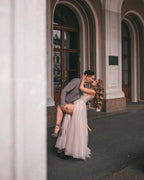 Boho A-line V-Neck Slit Wedding Dresses with Lace