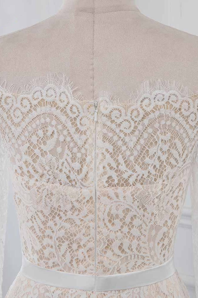 Boho Off The Shoulder Champagne Mermaid Wedding Dress Long Sleeves Appliques