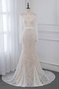 Boho Off The Shoulder Champagne Mermaid Wedding Dress Long Sleeves Appliques