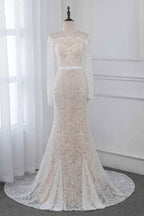 Boho Off The Shoulder Champagne Mermaid Wedding Dress Long Sleeves Appliques