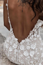Abito da sposa sirena floreale boho senza maniche con schiena scoperta