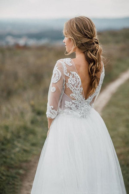Boho Wedding Dress Low Open Back Bridal  Gown Separates Wedding Dress