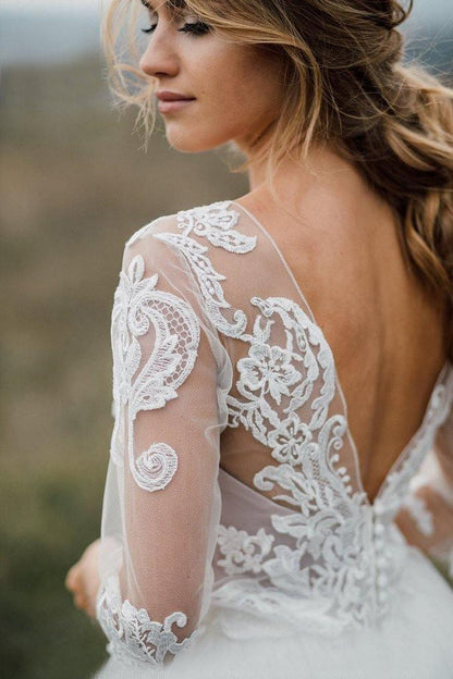 Boho Wedding Dress Low Open Back Bridal  Gown Separates Wedding Dress