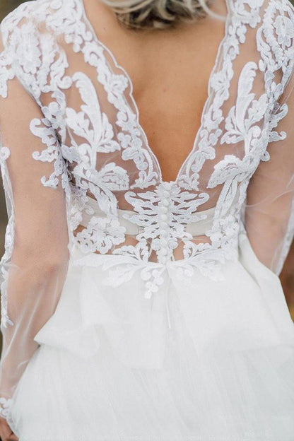 Boho Hochzeitskleid V Rücken Brautkleid Spitze Separates Hochzeitskleid