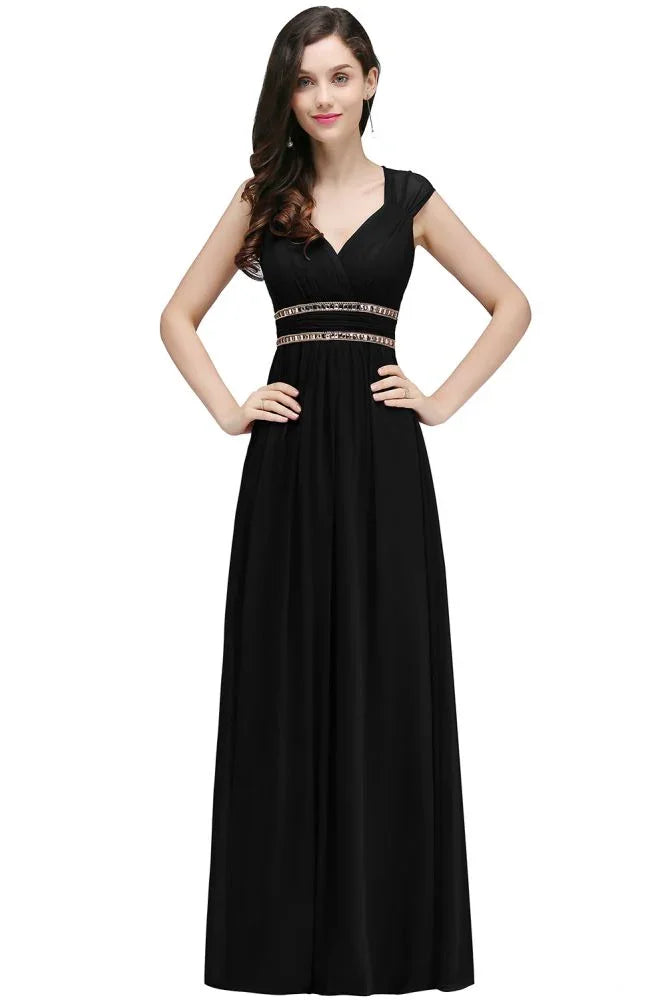 Abiti lunghi da sera color bordeaux in chiffon a tubino con scollo a V