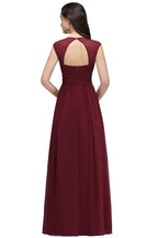 Abiti lunghi da sera color bordeaux in chiffon a tubino con scollo a V