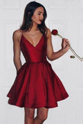 Robe de bal bordeaux simple et mignonne à fines bretelles pour fête