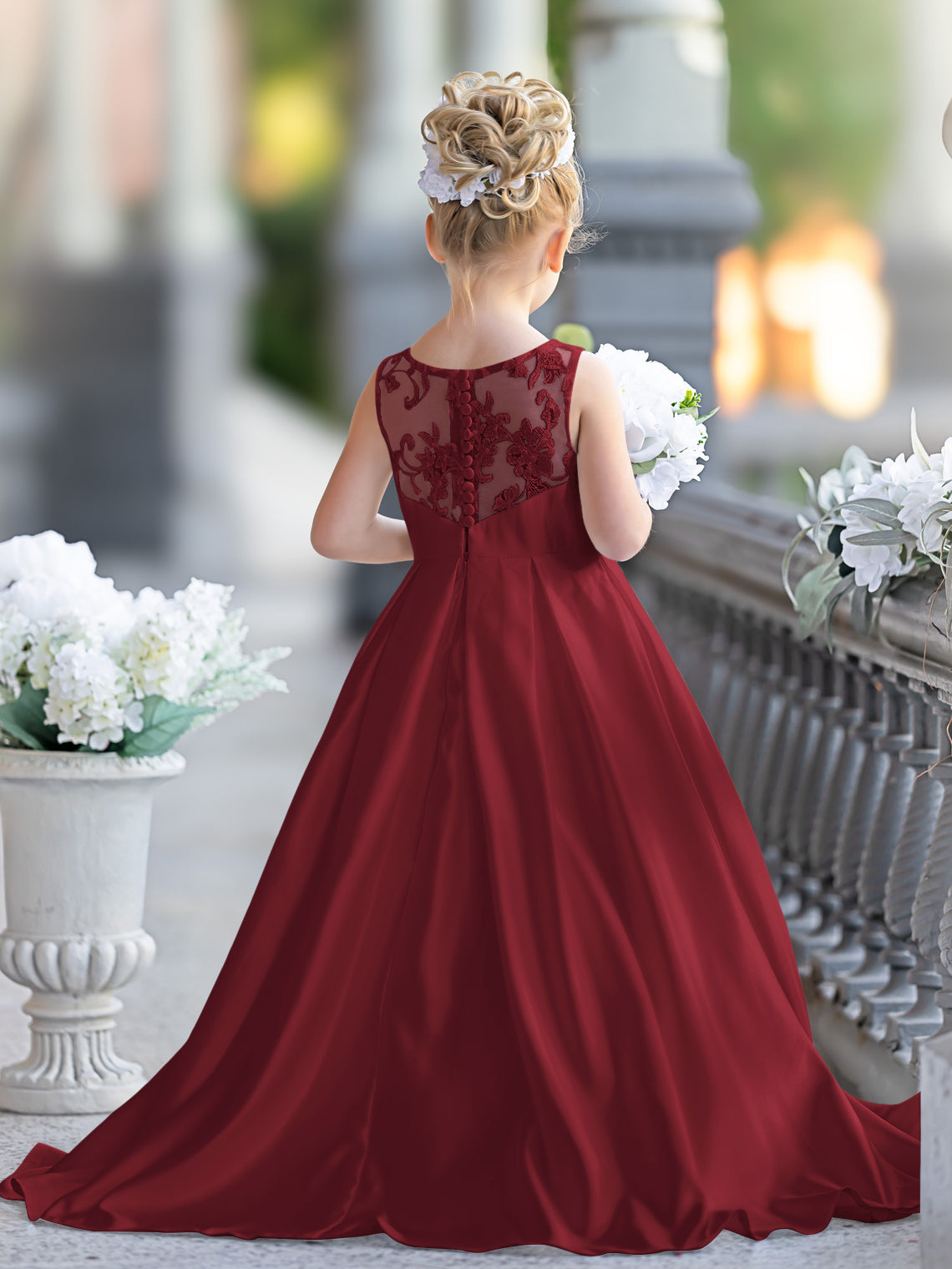 A-line Lace Satin Floor-length First Communion Flower Girl Dress