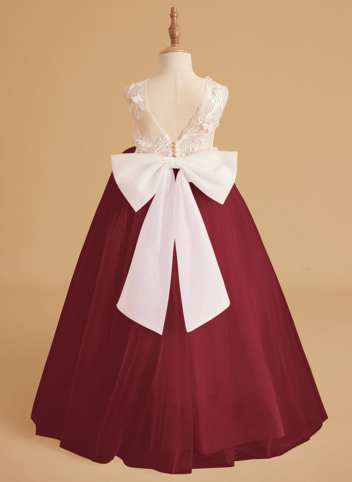 Sleeveless Princess Flower Girl Dress With Detachable Train And Beaded Lace