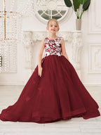 Elegant Sleeveless Tulle Flower Girl Dress With Applique Lace And Sweep Train