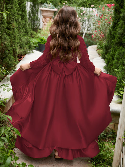 Vestido de daminha de honra assimétrico de cetim em linha A 