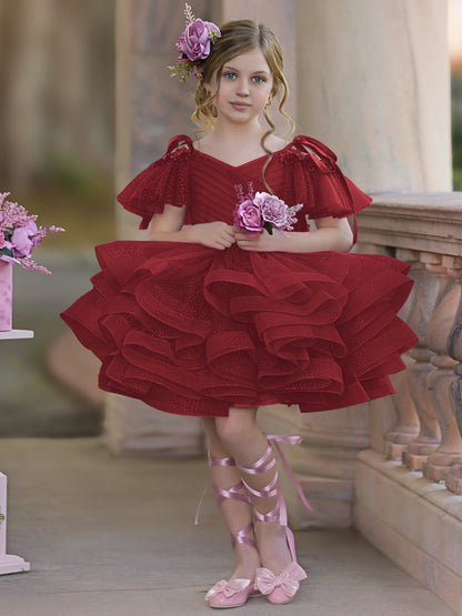 Ball-Gown/Princess Tulle Knee-length Birthday Flower Girl Dress
