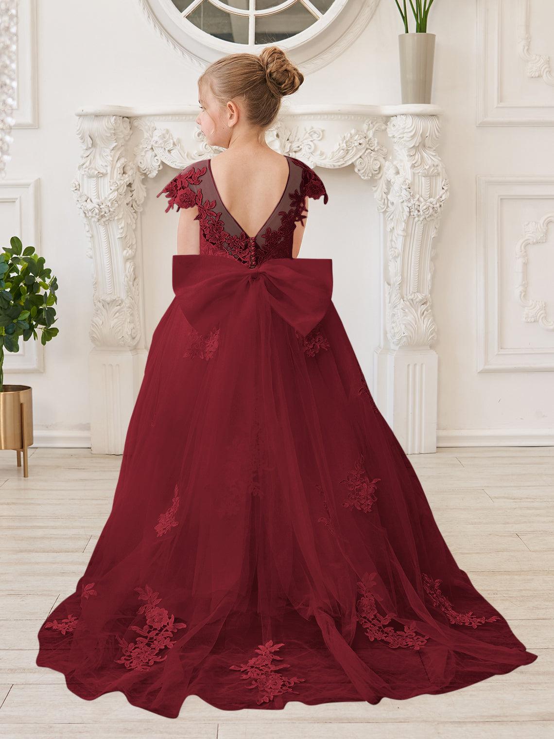 Ivory Lace Tulle First Communion Flower Girl Dress With Detachable Train