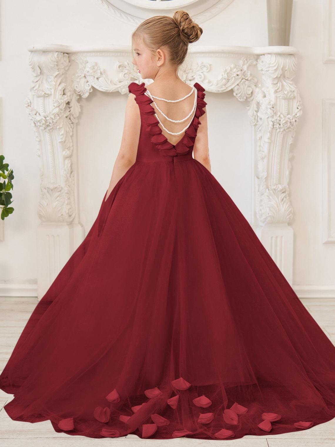 Elegant White Tulle Flower Girl Applique Lace Dress With Sweep Train - photo 5