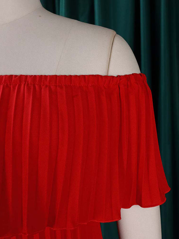 Wickel-, Plissee- und einfarbige, schulterfreie Abendkleider 