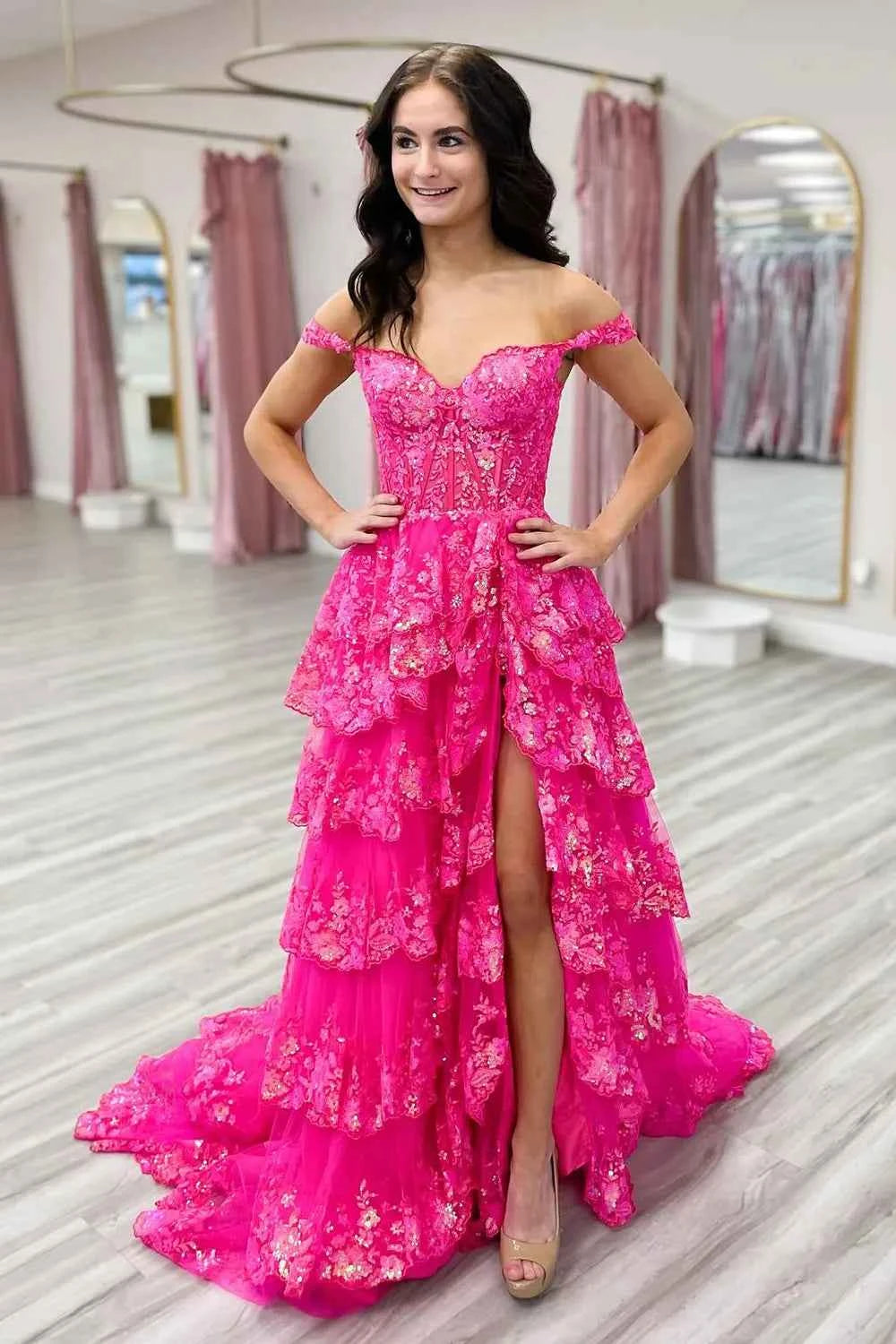 Princess A Line Off Shoulder Ocean Blue Corset Prom Dress With Lace Ruffles