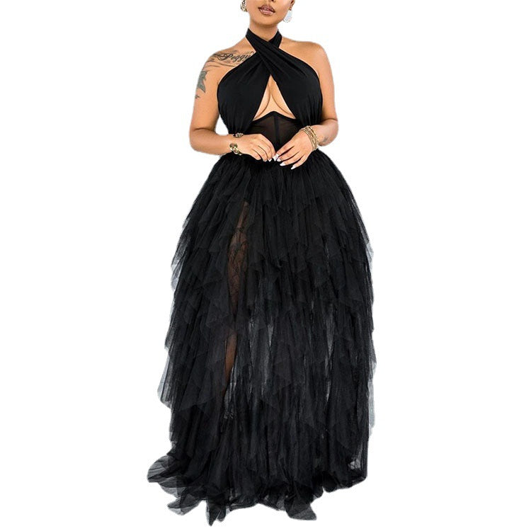 Plus Size Hochzeitskleid Damen Abendkleid Rosa Neckholderkleid Großes Swing Tüllkleid 