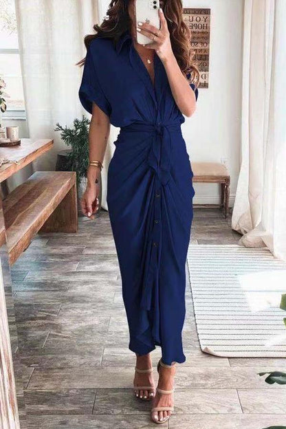 Tolles drapiertes Satinkleid im Button-Down-Stil 