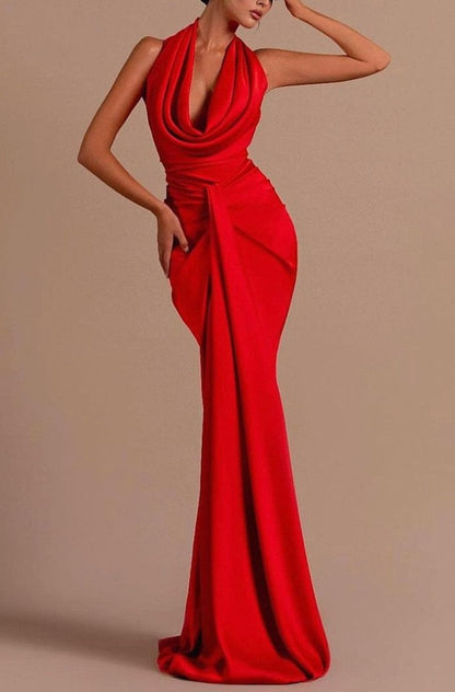 Sleeveless Halter Mermaid Prom Dress with Daring Open Back
