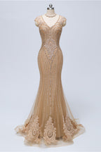 BMbridal Chic V Neck Sleeveless Mermaid Prom Dress With Beading And Appliques