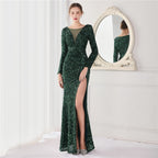 Cocktail Elegant Long Sleeve Sequined Fishtail Evening Dress
