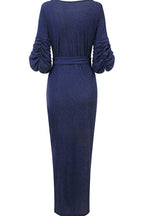 Vestido de noche sexy con cuello en V y parches lisos (3 colores) 