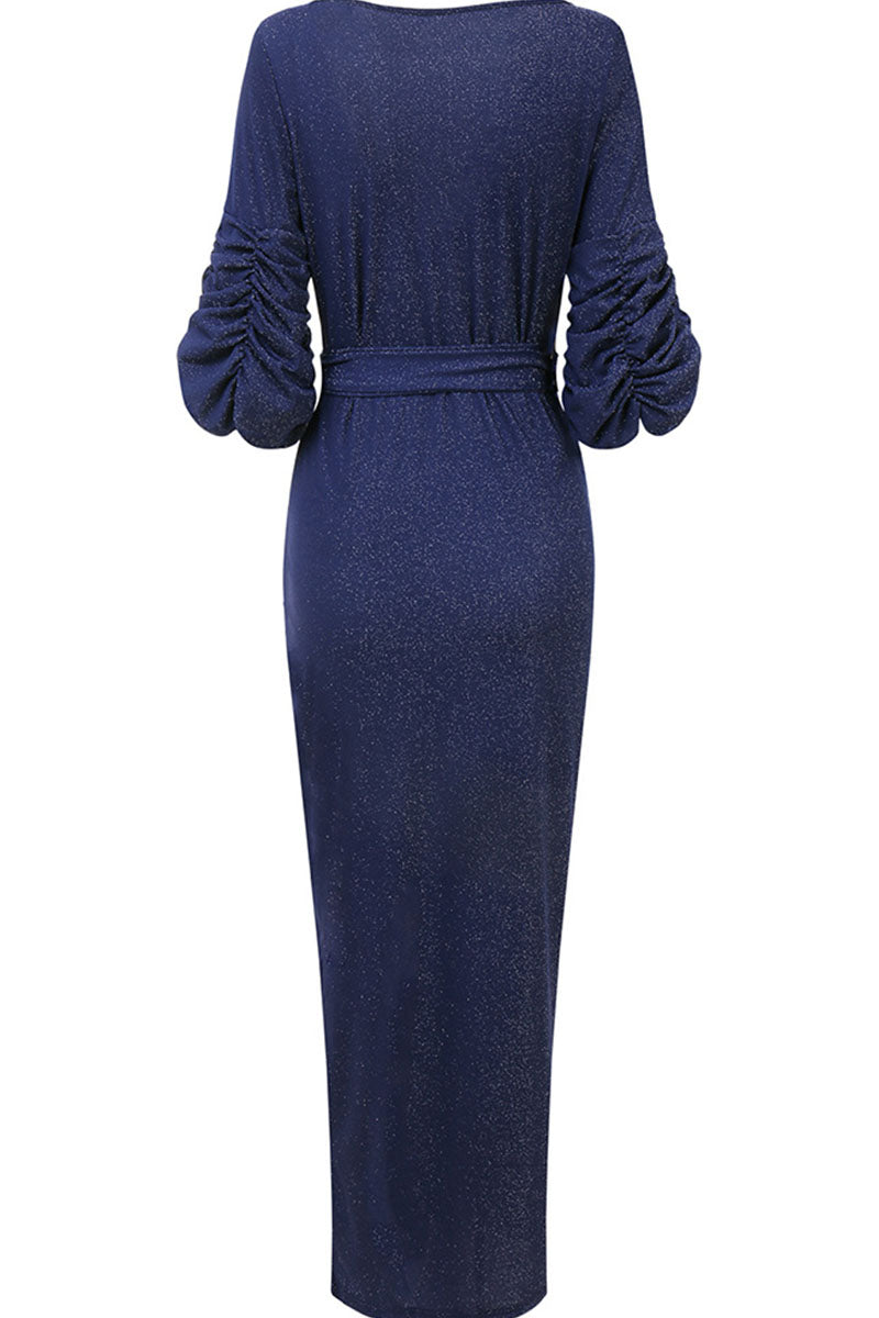 Vestido de noche sexy con cuello en V y parches lisos (3 colores) 