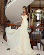 Light Yellow Shiny Chiffon Prom Gowns Sweetheart A Line Evening Dresses Women Elegant Formal Occasion Dress Customized