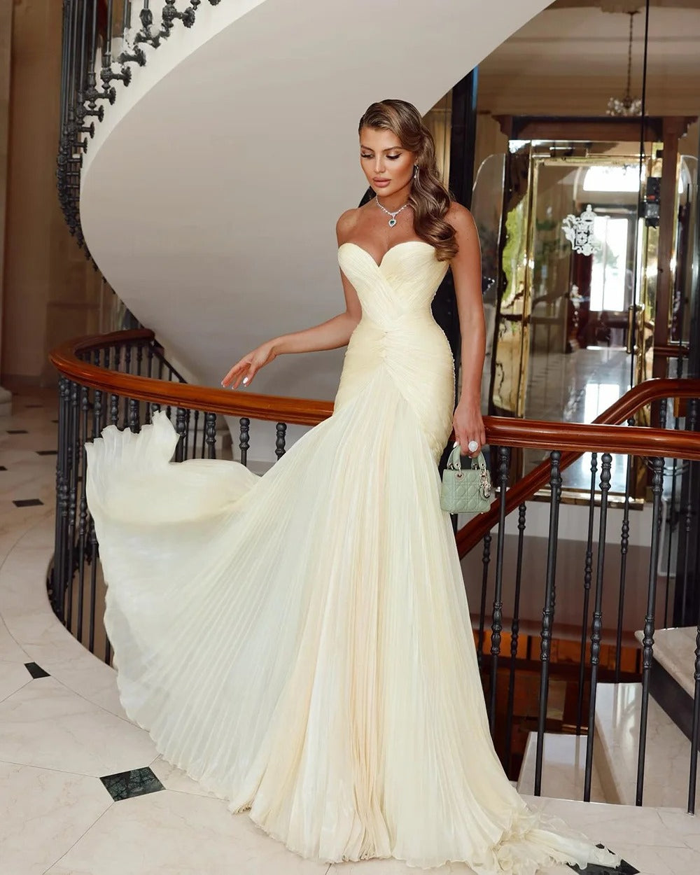 Light Yellow Shiny Chiffon Prom Gowns Sweetheart A Line Evening Dresses Women Elegant Formal Occasion Dress Customized