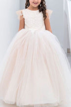 Princess Tulle Flower Girl Dress With Bowknot Lace Embellishment