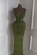Custom Designed Spaghetti Strap Mermaid Prom Dress With Beading
