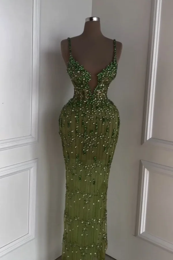 Custom Designed Spaghetti Strap Mermaid Prom Dress With Beading