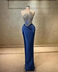 Strapless Long Mermaid Prom Dress With Beading Pleated Customizable