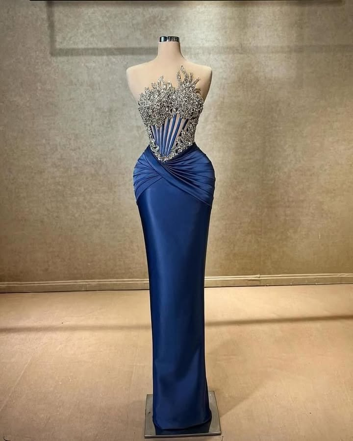 Strapless Long Mermaid Prom Dress With Beading Pleated Customizable
