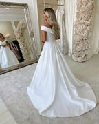 Gorgeous Satin Long A Line Off The Shoulder Wedding Dress