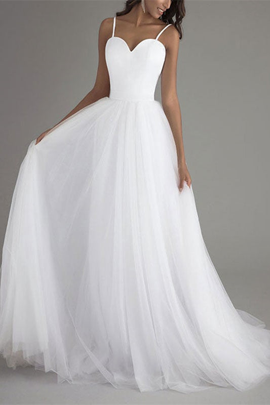 Elegant Tulle Spaghetti Straps Sleeveless Wedding Dress