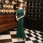 Banquet Elegant Long Sleeve Sequined Queen Fishtail Evening Dress
