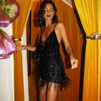 Women's Evening Dress: Hip Suspender Sexy Sequined Glitter Tassel Dress