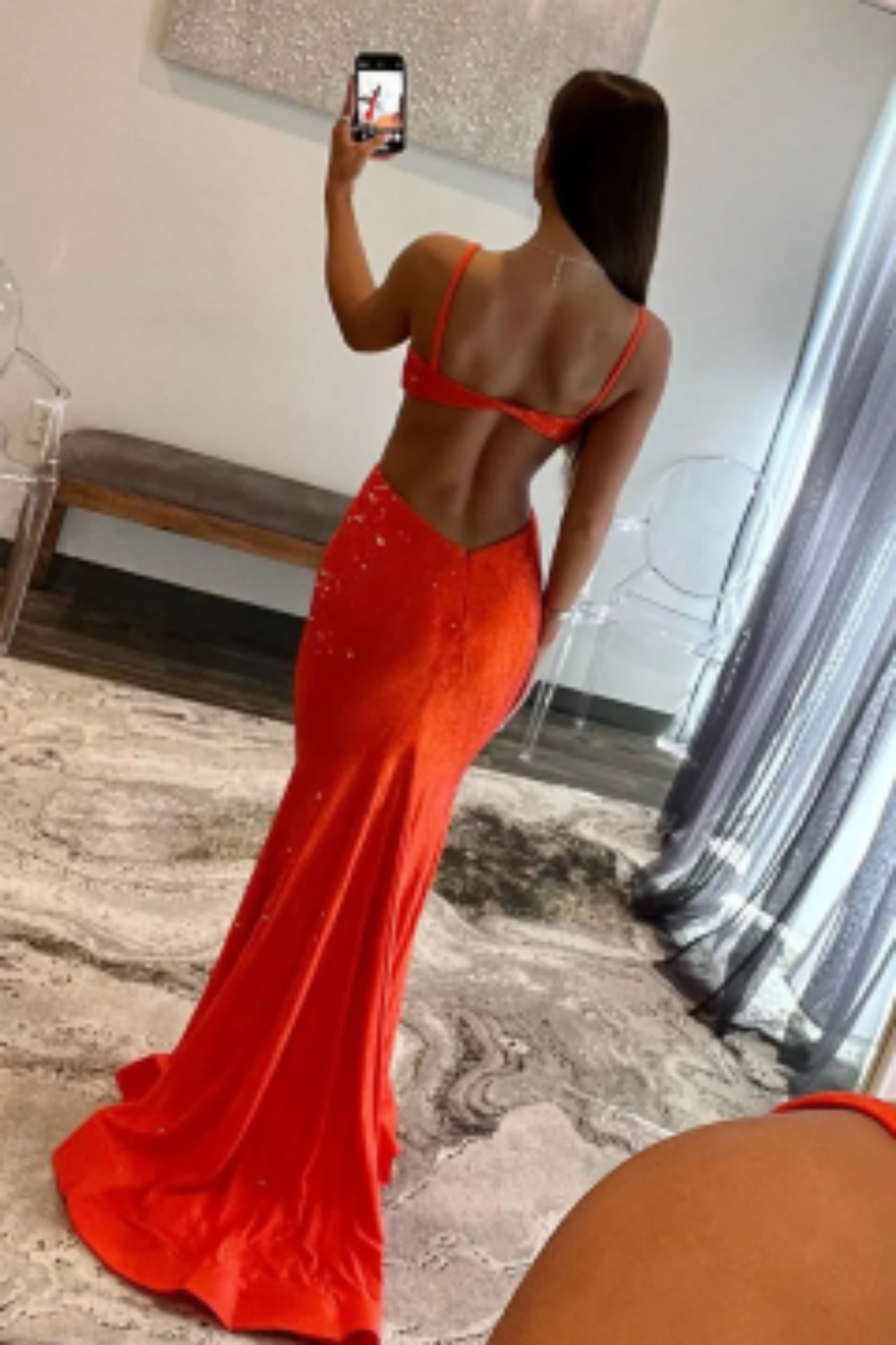 Glitter Yellow Spaghetti Straps Mermaid Cutout Long Prom Dress With Beading