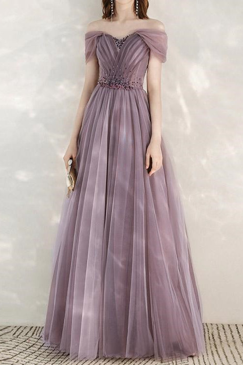 Elegant Infinity Tulle Off-Shoulder Long Prom Dress With Sequins