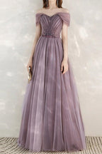 Elegant Infinity Tulle Off-Shoulder Long Prom Dress With Sequins