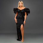 Sexy Ruffles V-neck Elegant Sequ High-End Maxi Dress Ladies Banquet Evening Dress Women Party Dre