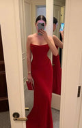 Abito da sera rosso sirena lungo senza spalline sexy per ballo Y7595